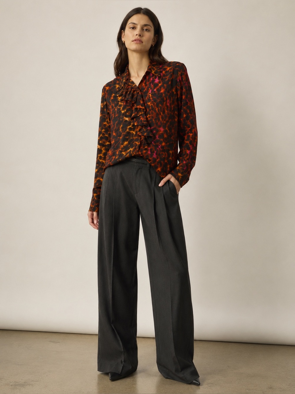 Stella McCartney 100% Silk Neon Animal Print Ruffle Blouse IT 44